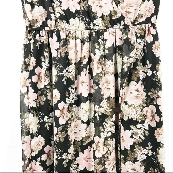 Band of Gypsies Women's Floral V-Neck Midi Dress Black Pink - Picture 8 of 14